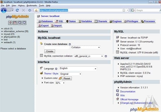 http: // localhost / phpmyadmin /