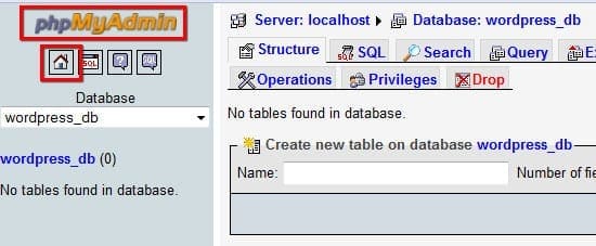 Accueil phpmyadmin