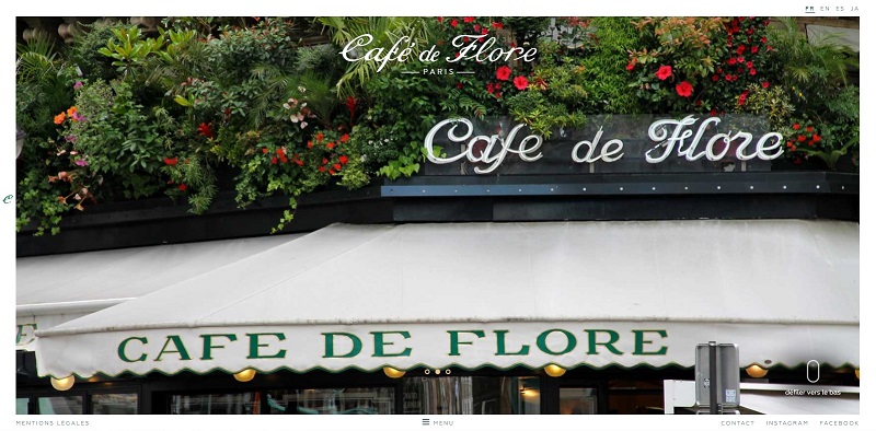 50 Sites internet de restaurant pour vous inspirer 11 Café de Flore capitaliser sur l'histoire et le coté institutionnel