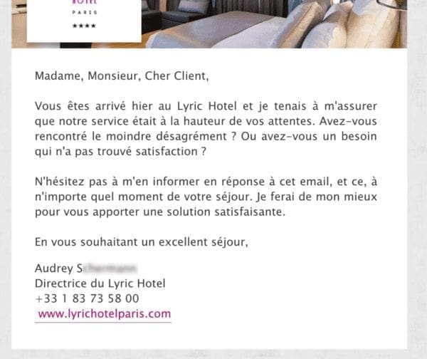 Email de suivi Hôtel