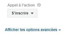 capture d'écran de l'option du bouton d'appel à l'action dans les annonces