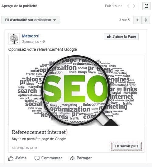 Capture d'écran de la vérification de votre annonce Facebook