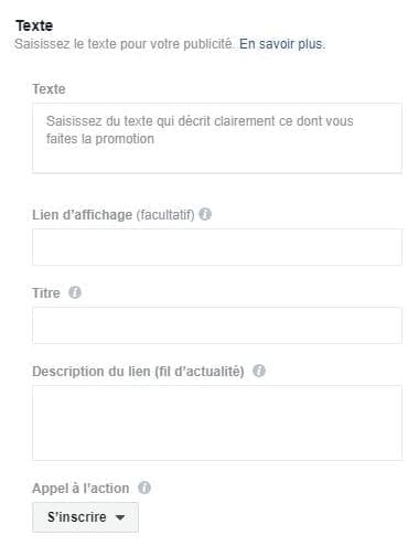 Titre et capture d'écran de texte pour votre publicité Facebook