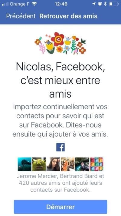 Demande d'ami de l'application mobile de Facebook