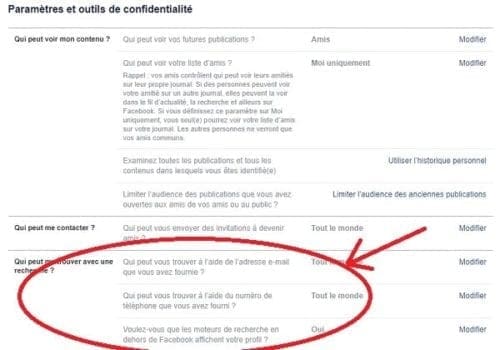 Réglage de confidentialité de Facebook