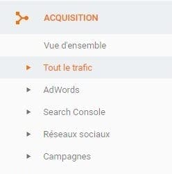 option d'acquisition dans google analytics