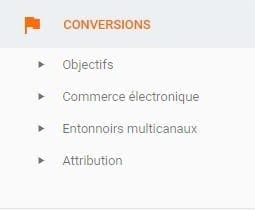 option de conversions dans Google Analytics