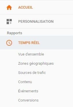 option en temps réel dans google analytics