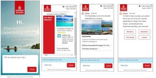 Un exemple d'AI : Emirates Vacations ajoute un chatbot alimenté par l'IA directement dans les annonces