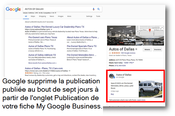 Exemple de publication Google sur la fiche My Business