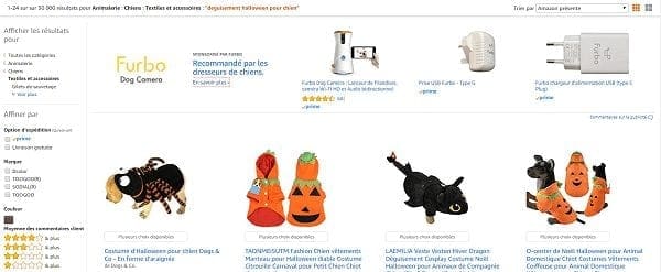 Une capture d'écran des catégories sur Amazon pour l'optimisation