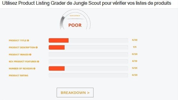 Une capture d'écran des résultats de la niveleuse de produits de Jungle Scout, qui aide à l'optimisation du référencement amazon