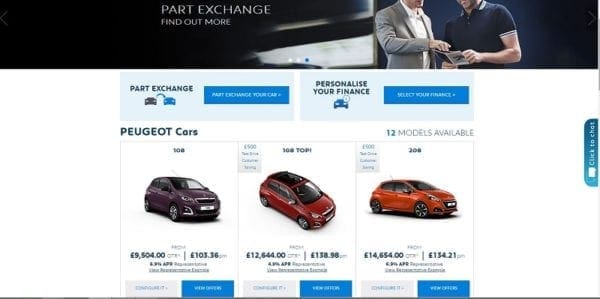 Peugeot UK propose des offres, des credit auto avec acceptation en ligne, la reprise de la voiture et la livraison dans la concession de votre choix