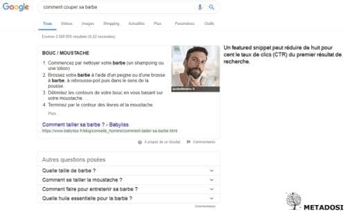 Un exemple de featured Snippet, avec une statistique