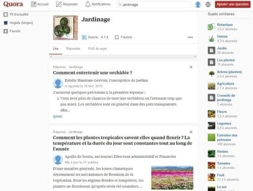 Questions sur le jardinage sur Quora