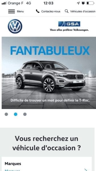 Site internet automobile mobile Volkswagen Guadeloupe GSA