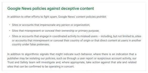 Règles de Google relatives aux contenus trompeurs