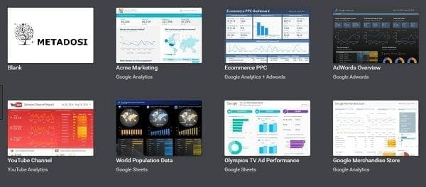 Une capture d'écran des modèles de Google Data Studio