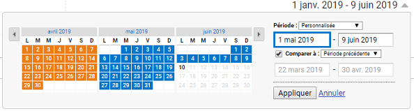 Une capture d'écran de la comparaison des périodes dans Google Analytics
