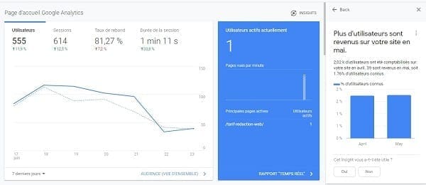 Une capture d'écran de Google Analytics, une solution de marketing digital