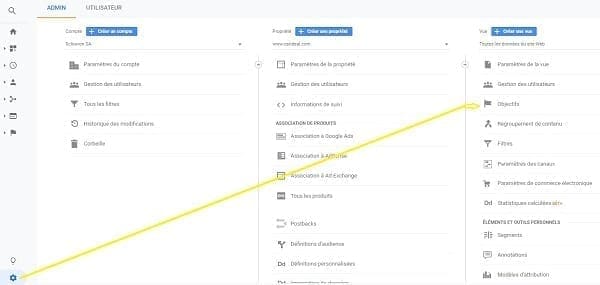 Une capture d'écran de la création d'objectifs dans Google Analytics