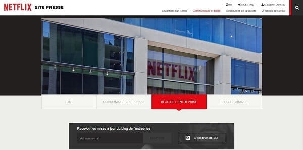 Capture d'écran du blog de Netflix