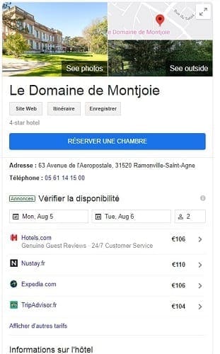 Capture d'écran de la fiche Google My Business