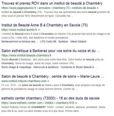 Résultats Google pour 'salon de beauté Chambery'