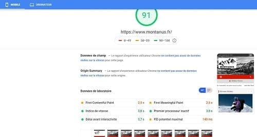 Vitesse site mobile