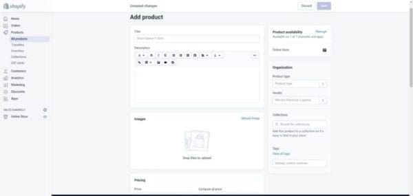 Shopify ajouter un produit