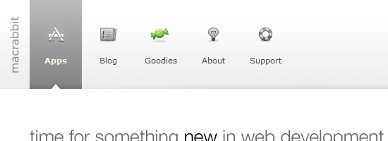 Capture d'écran du menu de navigation MacRabbit.