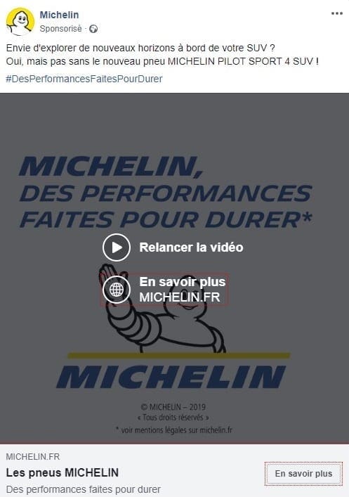 Publicité vidéo Facebook Michelin