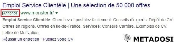 Exemple de publicité pour trouver des spécialistes du service client