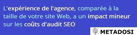 Un énoncé sur la façon dont l'expérience de l'agence influe sur les prix de vérification SEO