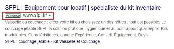 Annonce payante Google Ads location de matériel de camping