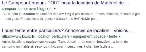 SERP Loueur materiel camping