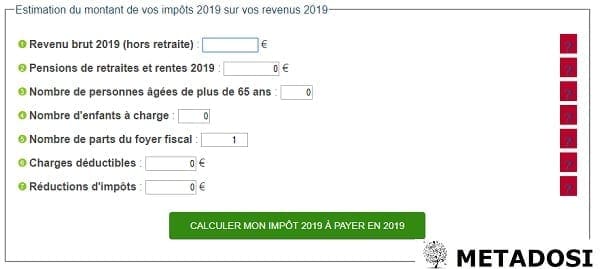 capture d'écran du calculateur d'impôts