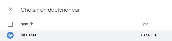 Un déclencheur dans le Google Tag Manager