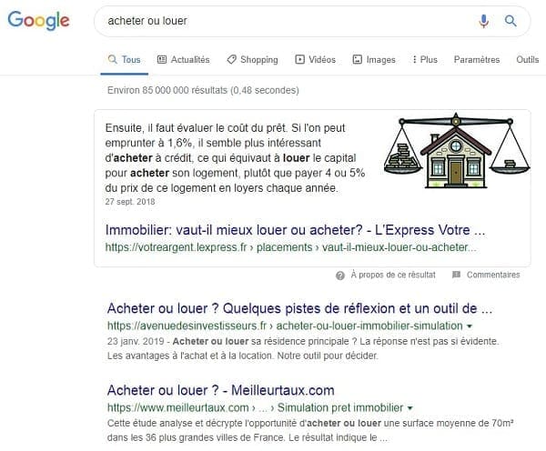 Un exemple de featured snippet