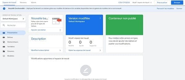 Capture d'écran du tableau de bord de Google Tag Manager