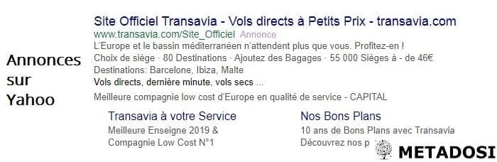 Une capture d'écran des annonces en ligne sur Yahoo !