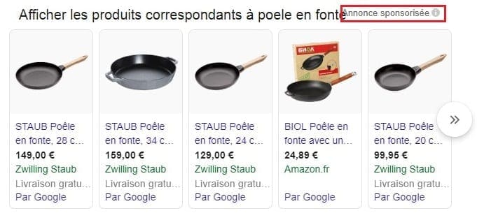 Publicité Google Shopping