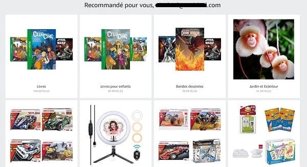 Exemple de landing page personnalisée d'Amazon