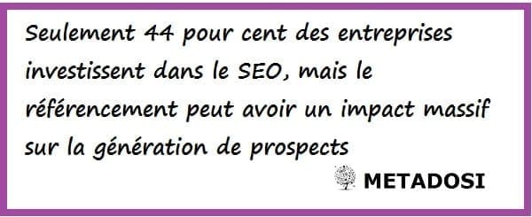 Seulement 44 pour cent des entreprises investissent dans le référencement, mais le référencement peut avoir un impact massif sur la génération de prospects