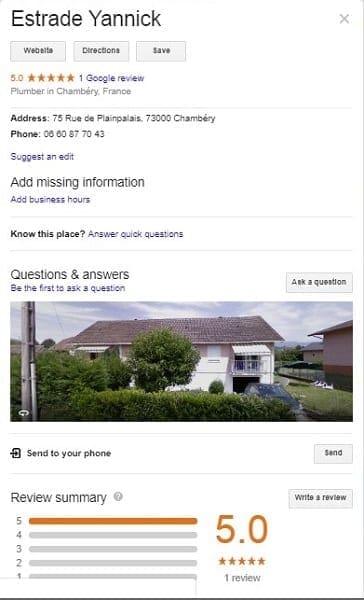 Capture d'écran de Google my Business