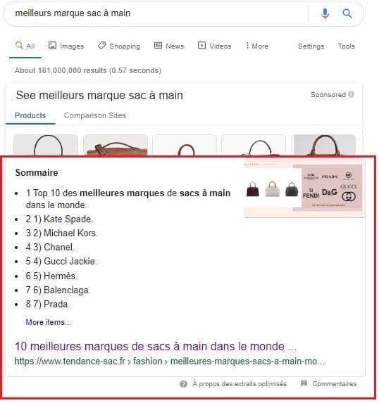 Featured Snippet « extrait optimisé »