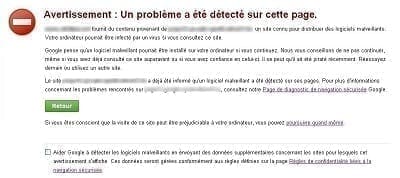 Exemple d'un site web piraté sur Google