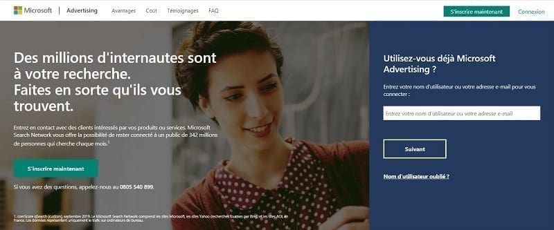 Exemple de réseau PPC, Microsoft Advertising