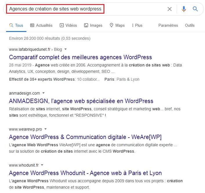 Agences de création de sites web wordpress