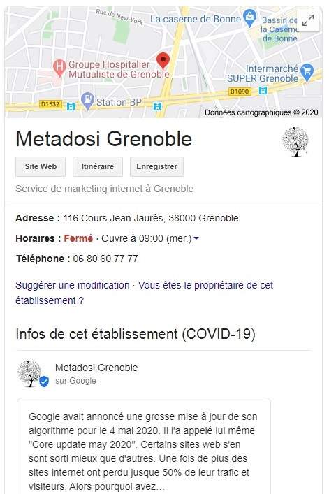 Metadosi Grenoble résultats locaux dans la recherche google